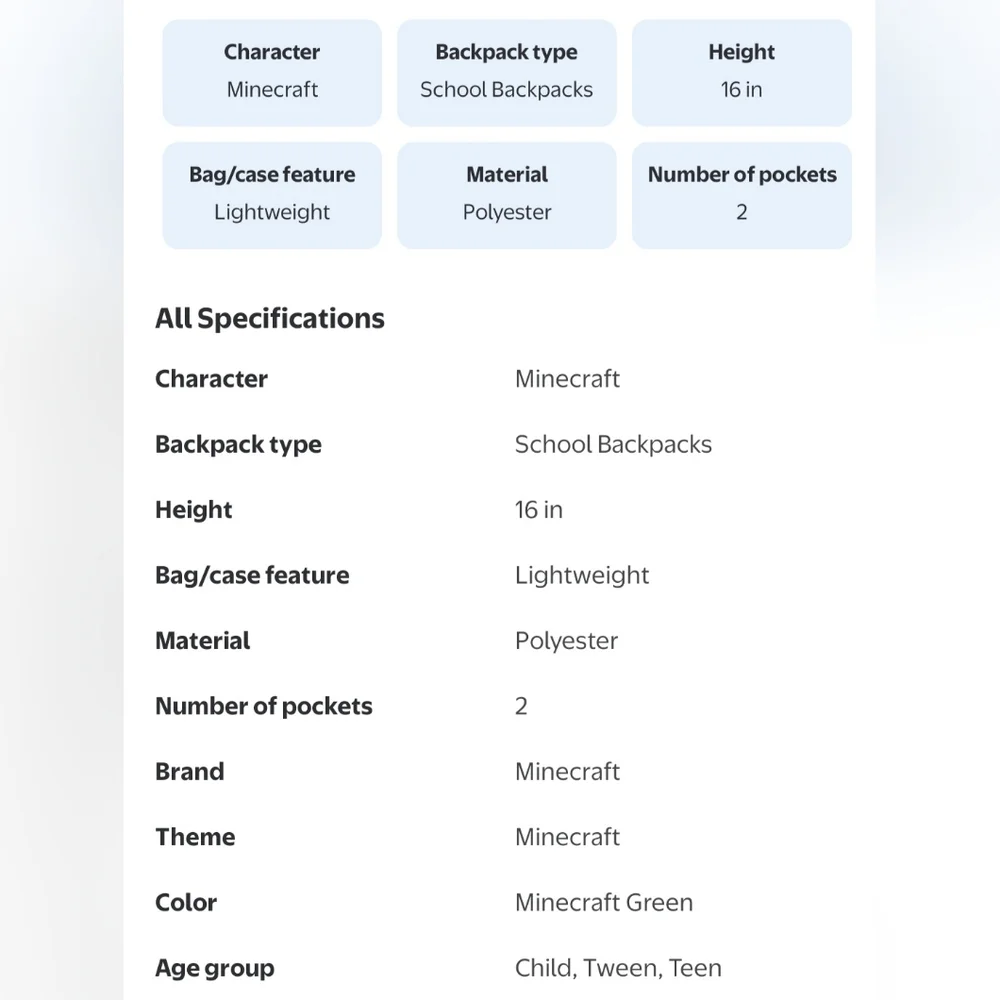 Minecraft Backpack - Picture 7 of 8